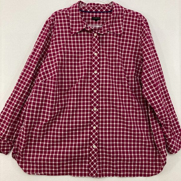 Talbots size 3X Burgundy Gingham Plaid Preppy Long Sleeve Button Down Office - Picture 1 of 9